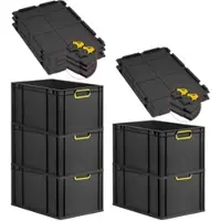 Proregal SuperSparSet 5x Eurobox Nextgen Color Mit Scharnierdeckel HxBxT 32x40x60cm 65 Liter Schwarz Griffe Gelb Geschlossen Eurobehälter Transportbox