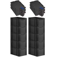 Proregal SuperSparSet 10x Eurobox Nextgen Grip Mit Scharnierdeckel Und Blauen Verschlüssen HxBxT 32x40x60cm 65 Liter Schwarz Griffe Geschlossen