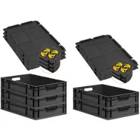 Proregal SparSet 5x Eurobox Nextgen Grip Mit Auflagedeckel Und Gelben Verschlüssen HxBxT 12x40x60cm 23 Liter Schwarz Griffe Offen