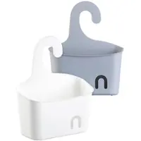 BadeStern 2er-Set Duschkörbe mit Aufhänge-Haken und Ablaufgitter, grau und weiß