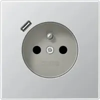 JUNG AL1520F-18C Steckdose, französisch/belgisches System, 16 A 250 V ~, mit USB-Ladegerät, 1 x Typ C, Safety Plus, Serie LS, Aluminium AL1520F18C
