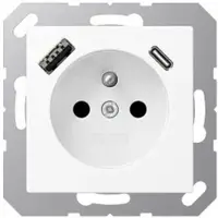 JUNG A1520F-15CAWWM Steckdose, französisch/belgisches System, 16 A 250 V ~, mit USB-Ladegerät, 1 x Typ A + 1 x Typ C, Safety Plus, Serie A