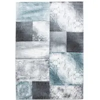Carpetsale24 Teppich Läufer 80x150 cm – Kurzflor Konturenschnitt in Blau Grau Weiß – Kariertes Design, für Flur, Küche, Schlafzimmer