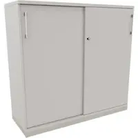 Fm Büromöbel Schiebetürenschrank Fastline, abschließbar, aus Holz mit 2 Fachböden, 120 x 113 x 44 cm (B/H/T), lichtgrau