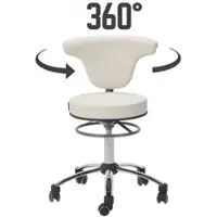 TEQLER Rollhocker mit Ringauslöser und Rückenlehne, weiss