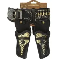 Schroedel Schrödel 705 4217 - Ideal Westernland - Pistolengürtel 2 Holster (90cm, schwarz mit Goldprägung)