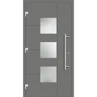 Haustuerenland.de Smarte Haustür "SKADI" 79 mm RC2 mit Fingerprint Graualuminium RAL 9007 beidseitig außen öffnend DIN links