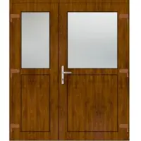 Haustuerenland.de Asymm Kunststoff Nebeneingangstür zweiflügelig "PAULA-Q" 71 mm Golden Oak holzähnlich beidseitig außen öffnend DIN rechts