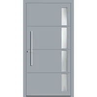 Haustuerenland.de Aluminium Haustür RC2 "RHEA" 78 mm Fenstergrau RAL 7040 beidseitig innen öffnend DIN links