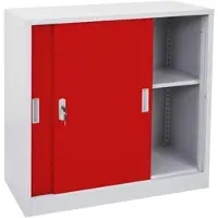 Proregal Aktenschrank, klein | HxBxT 90x90x45cm | mit Schiebetüren | Rot| Stahlschrank