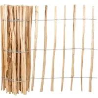 Voss.garden Staketenzaun 5 m x 90 cm, 7–8 cm Lattenabstand, Haselnuss, , 3-reihig auf Draht, naturbelassen, Gartenzaun & Beetabgrenzung