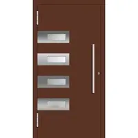 Haustuerenland.de Aluminium Haustür RC2 "SHIRIN" 78 mm Mahagonibraun RAL 8016 beidseitig außen öffnend DIN links