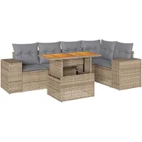 vidaXL 6-tlg. Garten-Sofagarnitur mit Kissen Beige Poly Rattan