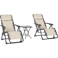 Outsunny Gartenliege Set 3-TLG. Klappbar Sonnenliege mit Teetisch 2 Stühle Kopfkissen, Outdoor Liege wetterfest Relaxliege Liegestuhl aus Metall