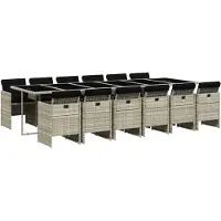 vidaXL 13-tlg. Garten-Essgruppe mit Kissen Hellgrau Poly Rattan