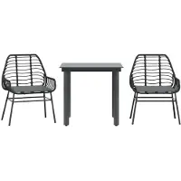 vidaXL 3-tlg. Garten-Essgruppe mit Kissen Schwarz Poly Rattan Glas