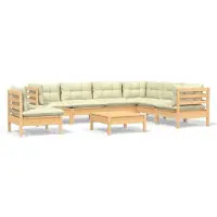 vidaXL 8-tlg. Garten-Lounge-Set mit Creme Kissen Massivholz Kiefer
