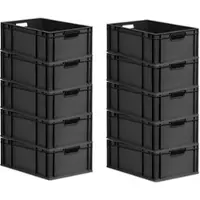 Proregal SparSet 10x Eurobox Nextgen Grip HxBxT 22x40x60cm 44 Liter Griffe Offen Schwarz Eurobehälter Transportbox Transportbehälter