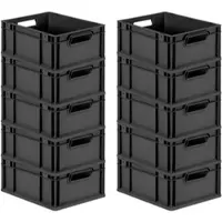 Proregal SuperSparSet 10x Eurobox Nextgen Grip HxBxT 17x30x40cm 16 Liter Griffe Offen Schwarz Eurobehälter Transportbox Transportbehälter