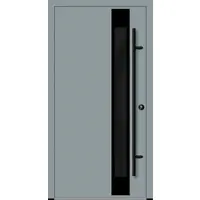 Haustuerenland.de Flügelüberdeckende Aluminium Haustür "SABRINA" 82 mm RC2 BLACKLINE Silbergrau RAL 7001 beidseitig innen öffnend DIN rechts