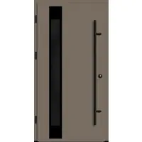 Haustuerenland.de Flügelüberdeckende Aluminium Haustür "PALOMA" 82 mm RC2 BLACKLINE Beigegrau RAL 7006 beidseitig außen öffnend DIN links