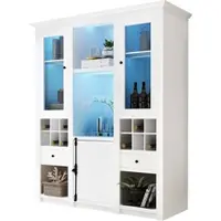 OKWISH Standvitrine 45x143x170 cm LED-Beleuchtung 16 Farben USB steuerbar Vitrine Schrank Ablage Schublade Präsentation Aufbewahrung Weiß