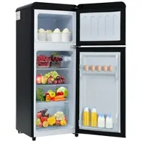 OKWISH Zweitüriger Kühlschrank 92 L 105×41×45cm freistehend leise energieeffizient D-Klasse mit LED-Licht und verstellbaren Ablagen Schwarz