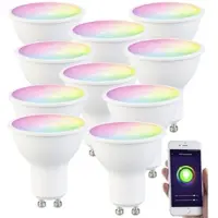 Luminea Home Control 10er-Set WLAN-LED-Spots, GU10, RGB-CCT 4,5Watt, 326 lm, 45°, App