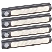 Luminea 4er-Set Batterie-LED-Schrankleuchten, PIR- & Lichtsensor, 0,6W, 3000 K