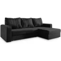 Masseno Ecksofa CARL mit Schlaffunktion L-Form, Sofa mit Bettkasten, Wohnzimmersofa, Couch, Soffa, Bettsofa, Couchgarnitur- Schwarz, KRONOS 07