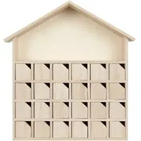 Buttinette Adventskalender "Haus" aus Holz mit Türchen, 32 x 7 x 34 cm