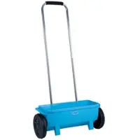 Expo Börse Kastenstreuwagen Universal Streuer Streuwagen mit großen Rädern 12 Liter Stellhebel Samen Kalk, Kunststoff Aluminium, verstellbar, blau, LxBxH 56x19x22 cm