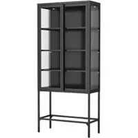 Hardin 1fachgut Vitrinenschrank aus Metall mit gehärtetem MORU-Glas und Glas-Seiten, ca. 180 x 80 x 40 cm - Schwarz