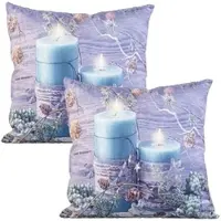 INFACTORY 2er-Set Deko-Kissen, Kerzen-Motiv, 2 LEDs, batteriebetrieben, 45x45 cm
