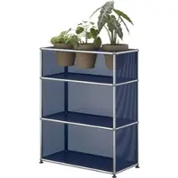 USM United Soft USM Haller Sideboard, mit perforierten Metallelementen und Pflanzeneinlage Stahlblau