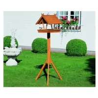 Meingartenversand.de Vogelhaus Holz mit Fußkreuzständer 57 x 57 x 141 cm – Vogelhaus aus Holz, Honigbraun – stabile Kiefer/Fichte – Vogelhäuschen für Garten