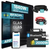 SUNNIVA 1840W Balkonkraftwerk BIFAZIAL FULLBLACK komplett Steckdose ASTRO-E 2000W Wechselrichter, PV Solaranlage, 4x 460W Glas-Glas Solarmodule, inkl. 5m Kabel, Bluetooth WIFI, Komplettset