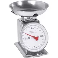 Contacto Küchenwaage grau lackiertes Stahlgehäuse Schale aus Edelstahl, hochglänzend, Nutzlast bis 2 kg, skaliert in 10 g-Schritten,