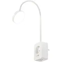 Lunartec Dimmbare CCT-LED-Steckerleuchte mit Steckdose, USB-A/C-Port, weiß