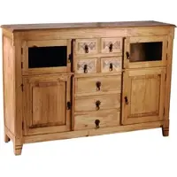 MiaMöbel Mexico Highboard - Marmor Glas, Massivholz Pinie Mexiko Möbel Mexikanisch