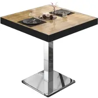 GGM Möbel BM | Bistrotisch | B:T:H 60 x 60 x 77 cm | Eiche / Edelstahl | Quadratisch | Schwarzer Rand