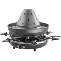 Rosenstein & Söhne Elektrischer 3in1-Tatarenhut- & Raclette-Grill mit Fondue-Rinne, für 6