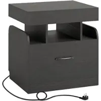 Costway Nachttisch mit Ladestation & Geheimfach Schwarz