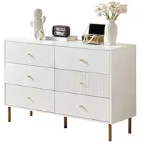 MODFU Kommode 120x40x78 cm mit 6 Schubladen MDF mit Stahlbeinen und Zinklegierung-Griffen modernes Aufbewahrungsmöbel Schlafzimmer Wohnzimmer Weiß