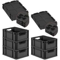 Proregal SparSet 5x Eurobox Nextgen Color Mit Auflagedeckel HxBxT 17x30x40cm 16 Liter Schwarz Griffe Schwarz Offen Eurobehälter Transportbox