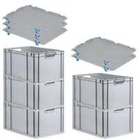 Proregal Spar Set 5x Eurobox Nextgen Economy Mit Auflagedeckel & 4x Schiebeschnappverschlüsse Blau Griffe Offen HxBxT 32 x 40 x 60 cm 65 Liter
