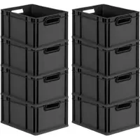 Proregal SuperSparSet 8x Eurobox Nextgen Color HxBxT 22x30x40cm 20 Liter Griffe Schwarz Offen Schwarz Eurobehälter Transportbox Transportbehälter
