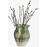 Madam Stoltz Steingutvase skulpturales Design - grün/beige
