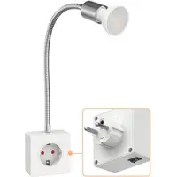 Ledscom.de Steckdosenlampe LESCH Leselampe, chrom/weiß inkl. GU10 LED Lampe 5,8W, 500lm, 3-Stufen-Dimmer, warmweiß