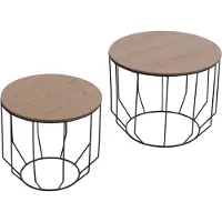 MCA 2er-Set Couchtisch HWC-P58, Beistelltisch Kaffeetisch Loungetisch, Industrial Metall Holz Eiche